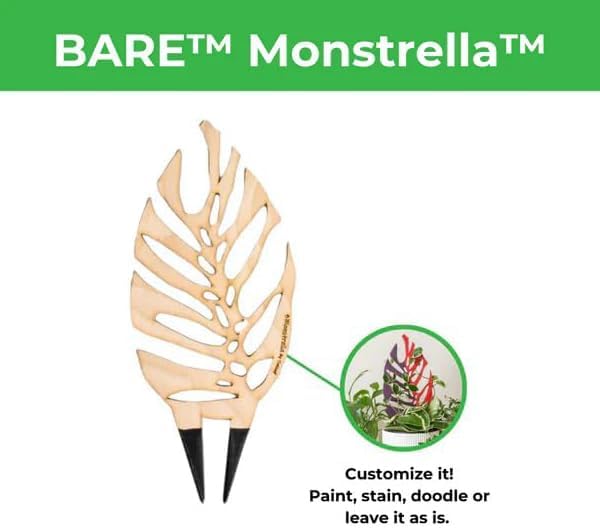 Treleaf Bare™ Bundle – Monstrella + Palmella - Set of 2 Wooden Plant Trellises for Indoor Climbing Houseplants – 12” Tall Customizable Leaf-Shaped Plant Supports