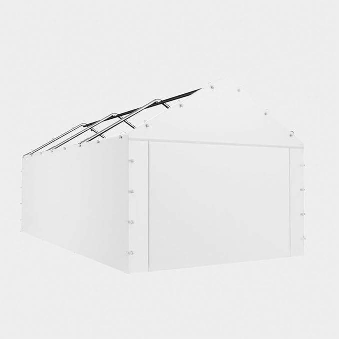 10x20 Carport Replacement Sidewall, Front/Back Panel Canopy Entrance Panel with Zippers and Elastic Ball Bungees, 180G PE Waterproof & UV Protected Replacement Sidewall Cover, White