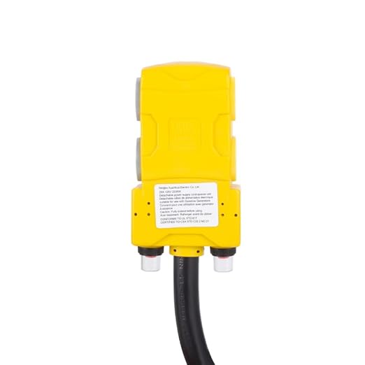 Heavy Duty 30Amp to 20 Amp 125V RV Distribution Adapter. Generator Locking Plug NEMA L5-30P Male to Female Receptacle 4*5-20R/5-15R with Circuit Breaker.RV Generator Adapter Cord 1.5FT，Yellow