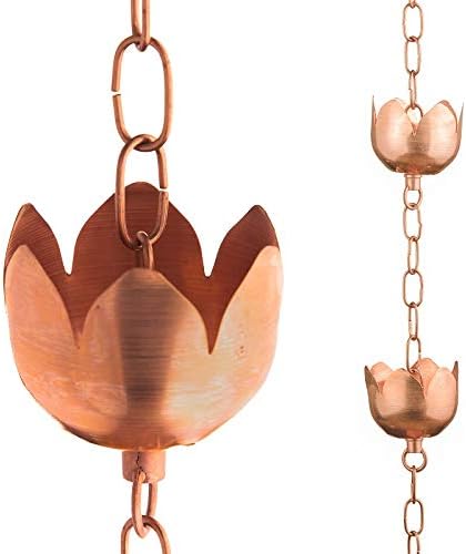 Copper Rain Chain – Decorative Chimes & Cups Replace Gutter Downspout & Divert Water Away from Home for Stunning Fountain Display – for Universal Fit