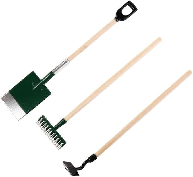 Miniature Dollhouse Garden Tools 3PCS Mini Doll House Working Accessories, 1:12 Scale Dollhouse Miniature Shovel Hoe and Pitchfork
