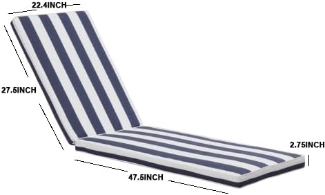 Only choice 2 Pcs Set Outdoor Lounge Chair Cushions Patio Chaise Lounge Replacement Cushions Furniture Seat Cushions (Blue+White Stripes-2 pcs)