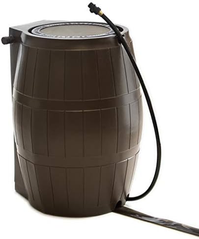 FCMP Outdoor Raincatcher 4000 Rain Barrel, Flat-Back Rainwater Catcher with Spigots, 50 Gallon, Brown - Portable Water Storage Container Tank for Home, Garden, and Backyard