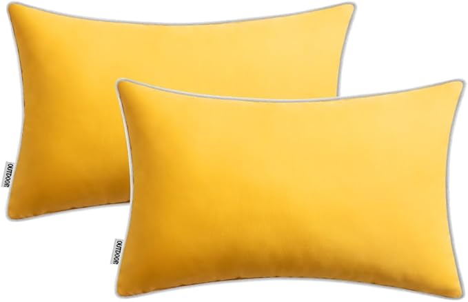 MIULEE Pack of 2 Outdoor Waterproof Pillow Covers Decorative Lumbar Spring Throw Pillows Solid Color Farmhouse Couch Cushion Covers for Patio Tent Bed Sofa Living Room 12x20 Inch Yellow