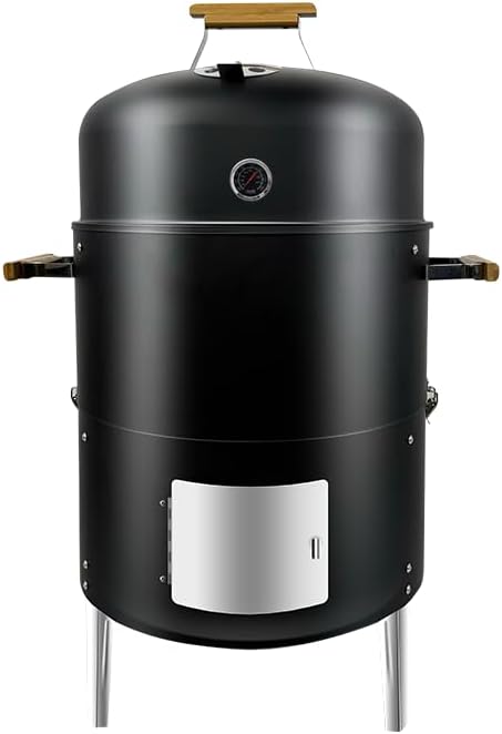 17-1/2" 3-IN-1 Smoke grill Built in termometer, Air Vent and Access Doors Multi-Layer Heavy duty Smoke BBQ with 3 wooden Handles heavy duty BBQ