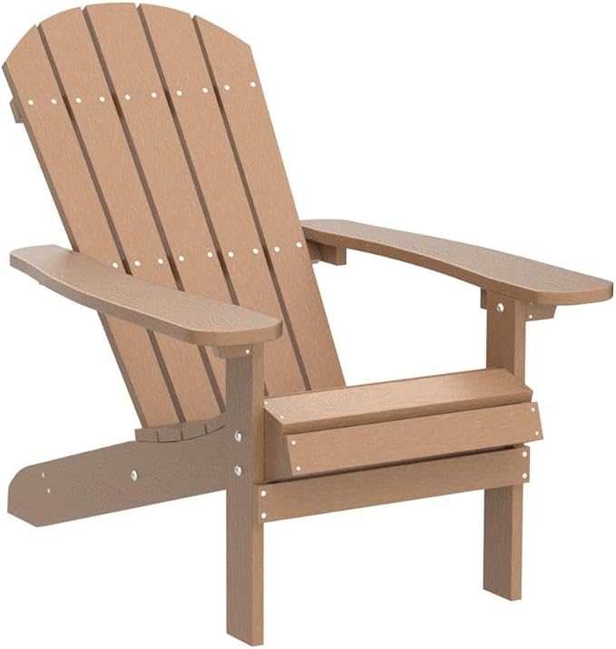 YEFU Adirondack Chairs Set of 2: Outdoor Chair HIPS Plastic Adirondack Chairs - Patio Chairs with Cup Holder & Wood Texture - Lawn Fire Pit Deck Porch Garden Chairs for Adults (Teak)