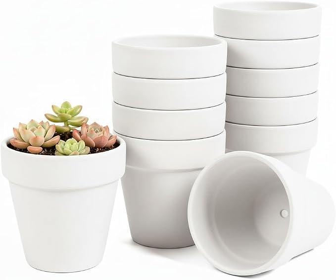 White 4 Inch, Terracotta Clay Pots with Drainage Holes, Pack of 24, for Succulents and Plants, DIY Crafts