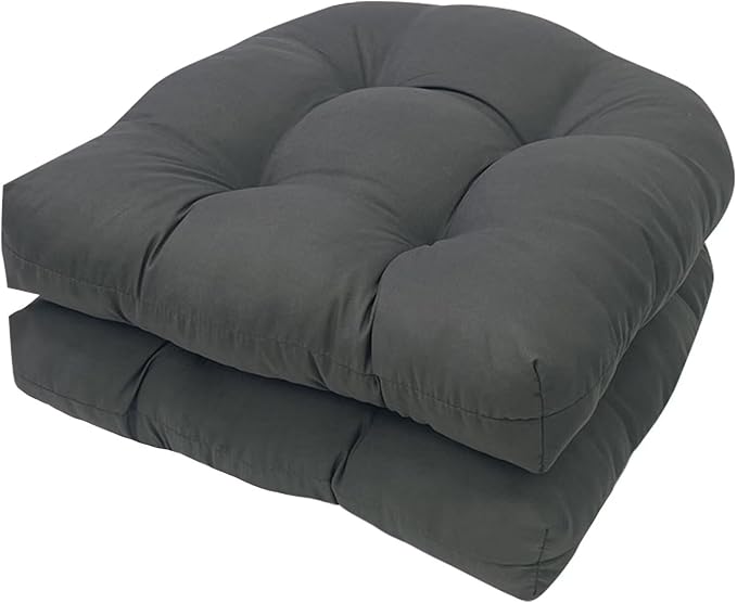 Set of 2 Outdoor Indoor U Shaped Wicker Seat Cushion Tufted Chair Pads Chair Cushions Set for Patio Garden Home Office Furniture Dark Grey