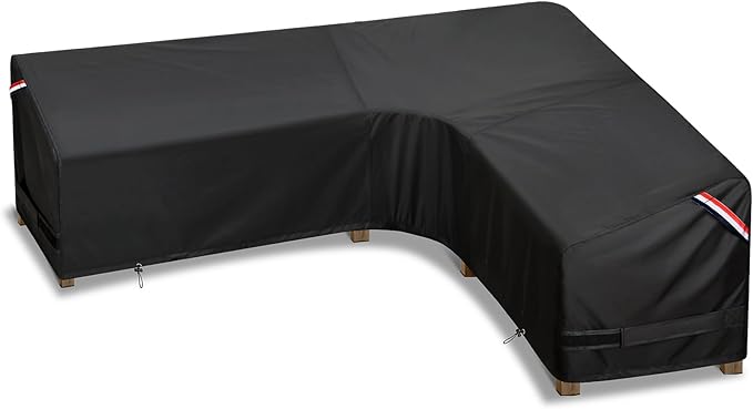 KylinLucky L-Shaped Patio Sectional Sofa Cover 104"x83", Heavy Duty Waterproof Outdoor Couch Cover, All-Weather Protection for Large Sectional with Chaise, Black