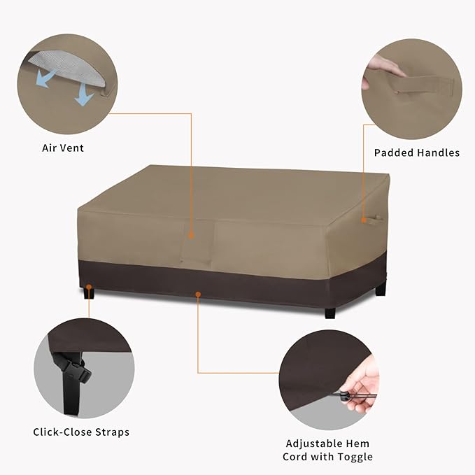 Easy-Going Waterproof Outdoor Couch Cover, Heavy Duty 4-Seater Patio Sofa Cover, Winchdproof Outdoor Furniture Cover with Air Vent （104Wx32.5Dx33H inch,Camel/Dark Brown)