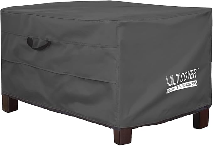 ULTCOVER Waterproof Patio Ottoman Cover Rectangular Outdoor Side Table Furniture Covers Size 32L x 25W x 18H inch, Black