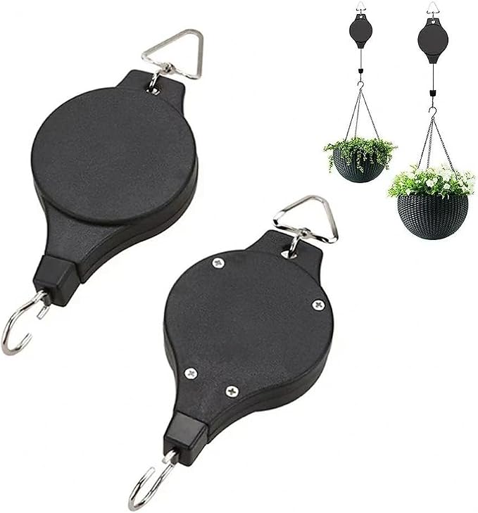 Generic Heavy Duty Adjustable Plant Hanger 6 Pack, Retractable Pulley System for Easy Height Adjustment, Ideal for Indoor and Outdoor Hanging Baskets, Pots, and Bird Feeders - Durable Black Finish