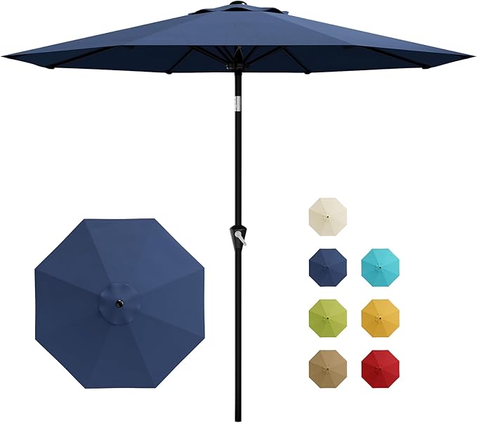 GarveeLife 10FT Umbrella Outdoor Patio, Table Umbrella with Push Button Tilt and Crank, 8 Sturdy Ribs Waterproof UV Protection for Garden, Pool, Deck, Backyard, Market (Navy)