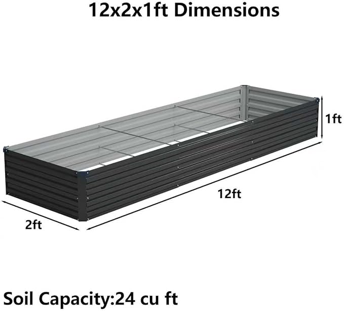 Foxlang 12x2x1ft(2 Pack) Galvanized Raised Garden Bed,Outdoor Planter Box Metal Patio Kit Planting Bed for Vegetables Flowers Herb,Black