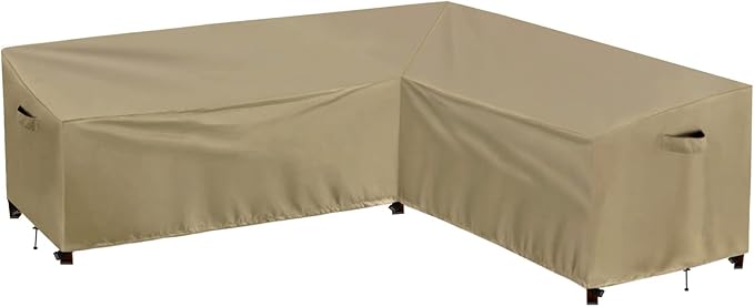 PureFit Outdoor Sectional Sofa Cover Waterproof L Shaped Patio Furniture Covers for Deck, Lawn and Backyard, 104”x83” Right Facing, Camel