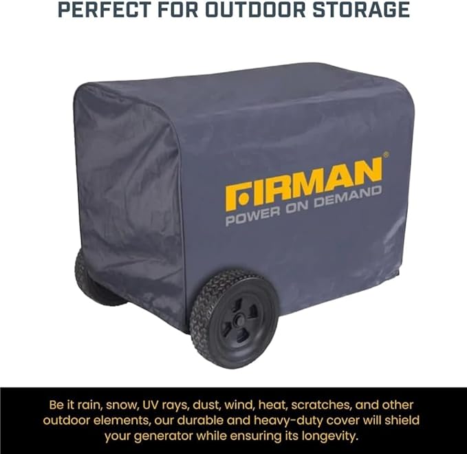 FIRMAN 1009 Large Portable Generator Cover, Heavy Duty Waterproof Vinyl, Double Insulated Protection for Generators 5000 Watts and above, with Drawstring Closure and Secure Pull Cord