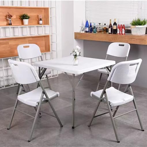 Lakhow 34" Square Folding Table, Plastic Commercial Folding Card Table with Collapsible Legs for Kitchen or Outdoor Party Wedding Event Indoor Outdoor Use, White
