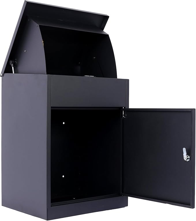 Package Delivery Box for Outside, Deck Boxes Outdoor Extra Large Mailbox Lockable Package Lock Box Steel Outdoor Package Box for Porch, 22.8"x17.3"x14.2" black