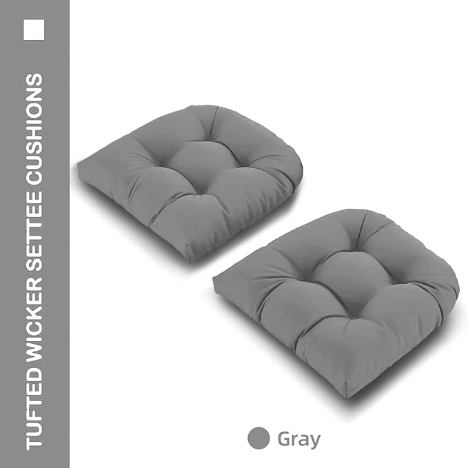 Outdoor Chair Cushions Set of 2, 22x22x4 Inch Seat Pads with Ties for Patio Wicker Chairs Garden Dining Chair, Indoor Outside Use, Fade-Resistant & Waterproof, Light Gray