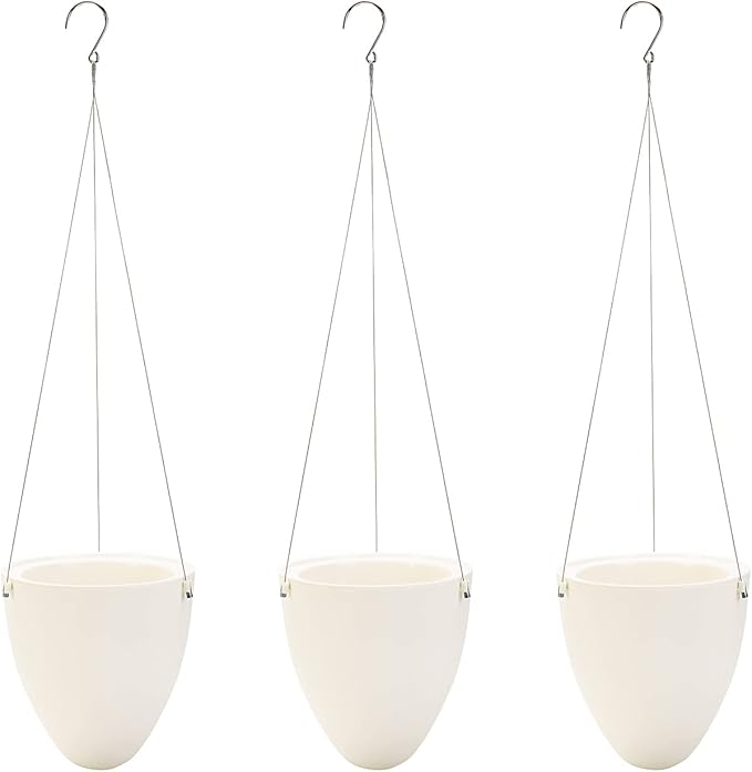 Sungmor 3 Pack Self Watering Hanging Planters, Unique Eggshell Shape Indoor Outdoor Hanging Pots for Plants, Modern White Plastic Flower Pots Home Decor Hanging Basket