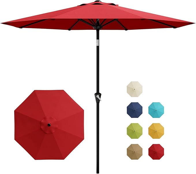GarveeLife 10FT Umbrella Outdoor Patio, Table Umbrella with Push Button Tilt and Crank, 8 Sturdy Ribs Waterproof UV Protection for Garden, Pool, Deck, Backyard, Market (Red)