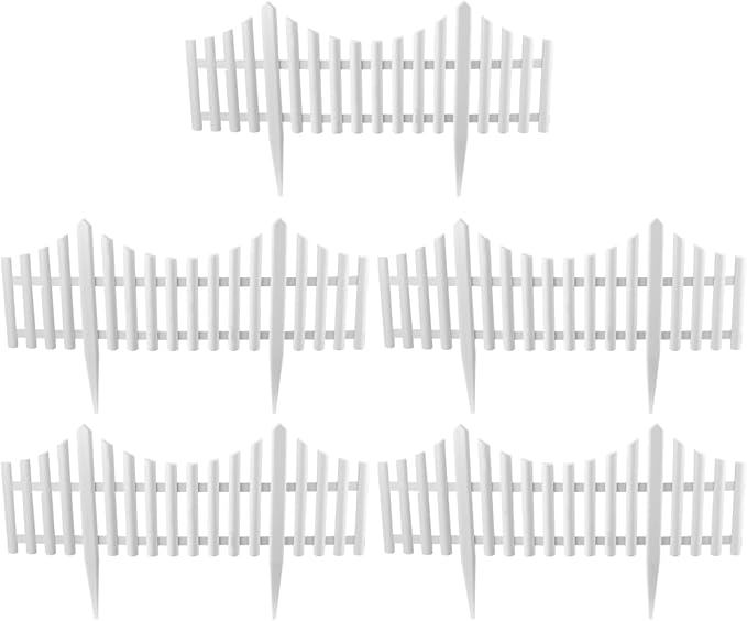 5 Pcs Flexible Picket Fence Garden Border, Plastic Decorative Landscape Edging Fences, Grass Lawn Flowerbeds Plant Borders, White (Overall Length 120 Inches)