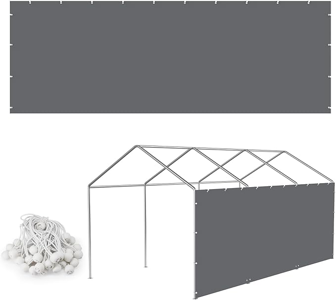 Carport Replacement Canopy Sidewall 20x6.6FT Fits 10x20,12x20,13x20,20x20FT Carport, Waterproof & UV Protected, with Ball Bungees (Only Sidewall, Frame Not Include) (Grey, Sidewall 1 Pack)