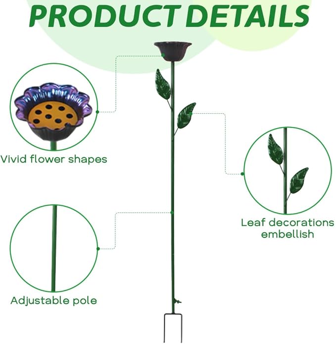 DREAMSOUL 4 Pack Bird Bath with Bee Feeder, Metal Flower Bird Baths Bee Watering Station for Garden Yard Decor (Red, Brown, Purple, Green)