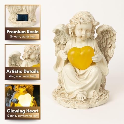 TIALLY Solar Garden Angel Statue – Praying Guardian Angel Statue Light for Outdoor Yard Decor, White Resin Garden Sculpture with Soft Glow for Angels Memorial or Cemetery Use (Pack of 4)