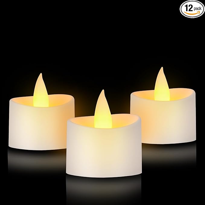 White Flameless Tea Lights - 12 Pack Modern LED Candles for Minimalist Home Decor, Spa Bathroom & White Wedding Centerpieces (White Base, 12 Pack)