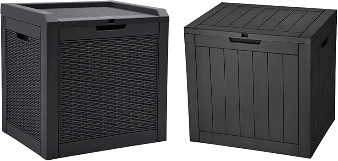 YITAHOME 32 Gallon Rattan Deck Box, Indoor Outdoor Storage Box for Patio Furniture, Pool Accessories, Garden Tools, Sports Equipment, Waterproof Resin & 30 Gallon Deck Box, Outdoor Storage Box