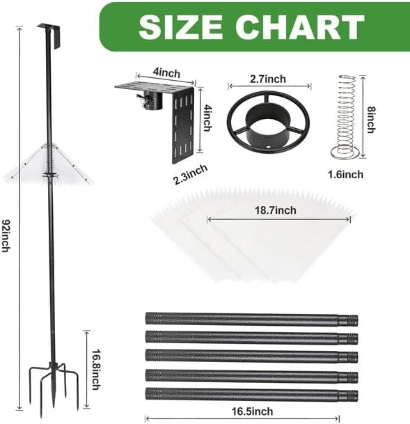 92" Heavy-Duty Bird Feeder Pole with Squirrel Baffle for Outdoors, Adjustable Bird Feeding Station Holds Multiple Feeders, Rust-Resistant Steel Pole with Bird House Pole Mount Kit