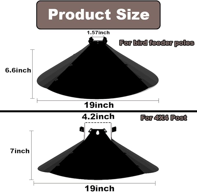 19 Inch Metal Squirrel Baffle，Adjustable Opening Size Squirrel Baffle for Up to 4x4 Wide Wooden Post,Squirrel Baffle for Bird Feeders Without Removing Bird Feeder Poles Or Shepherd's Hooks.