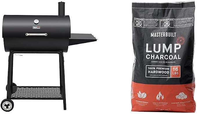 Royal Gourmet CC1830 30 Barrel Charcoal Grill with Side Table, 627 Square Inches, Outdoor Backyard, Patio and Parties, Black | Masterbuilt MB20091621 Lump Charcoal 16 Pound, Black