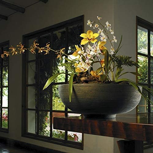 Crescent Garden Orinoco Planter Bowl – Double-Walled Resin Pot for Succulents, Flowers Without Drain Hole - 21" W x 8.25" H (Weathered Concrete)