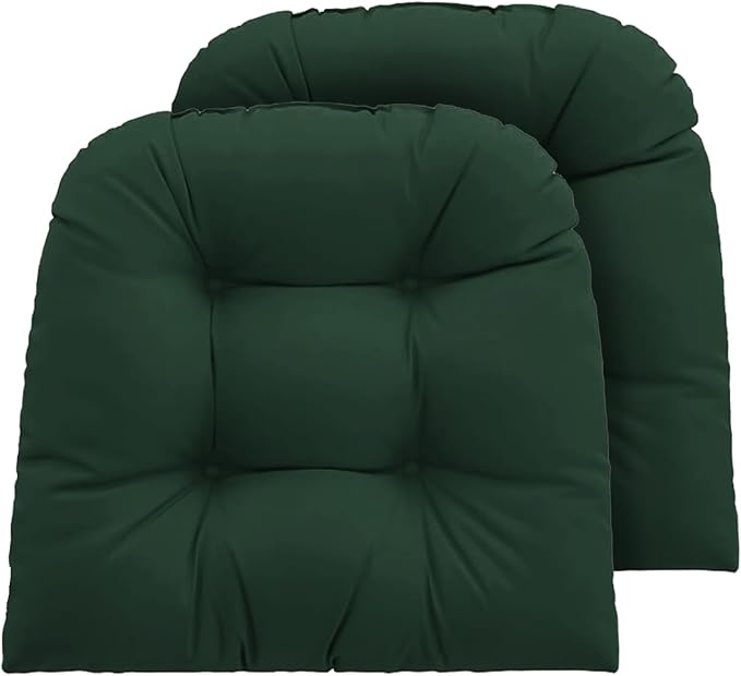 Outdoor Chair Cushions Set of 2, 22x22x4 Inch Seat Pads with Ties for Patio Wicker Chairs Garden Dining Chair, Indoor Outside Use, Fade-Resistant & Waterproof, Dark Green