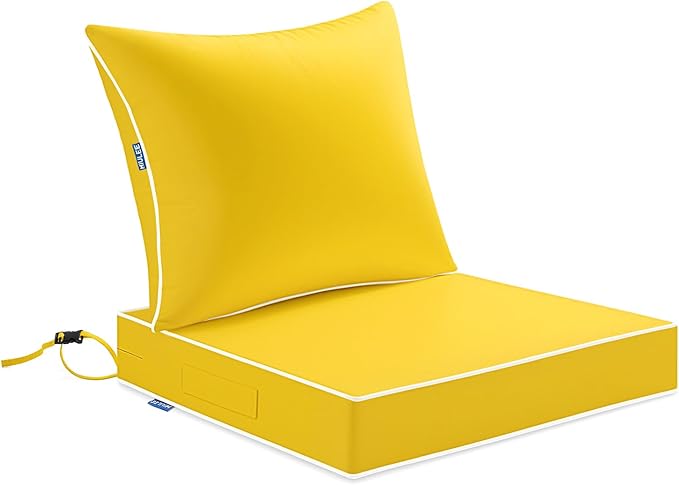 MIULEE Yellow Outdoor Seat Cushion 24x24 Inch Waterproof & 3 Year Fade Resistant Deep Seat and Back Cushion for Patio Furniture Chair Sofa Couch with Handle and Adjustable Straps