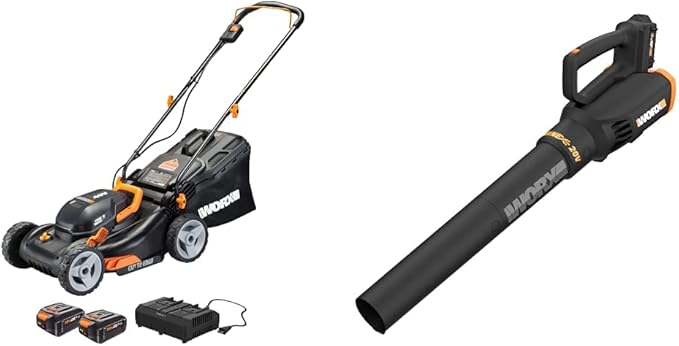 Worx WG743 40V Power Share 4.0Ah 17" Cordless Lawn Mower (Batteries & Charger Included) & 20V Turbine Cordless Two-Speed Leaf Blower Power Share - WG547 (Battery & Charger Included)