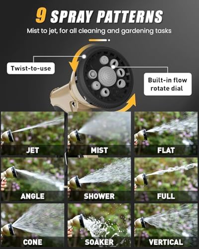 Expandable Garden Hose 50 ft with 10 Function Nozzle Sprayer, Lightweight Flexible Water Hose with Durable Collapsible Latex Core & Solid Brass Fittings,Kink Free,Leak-Proof,Retractable Stretch Hose