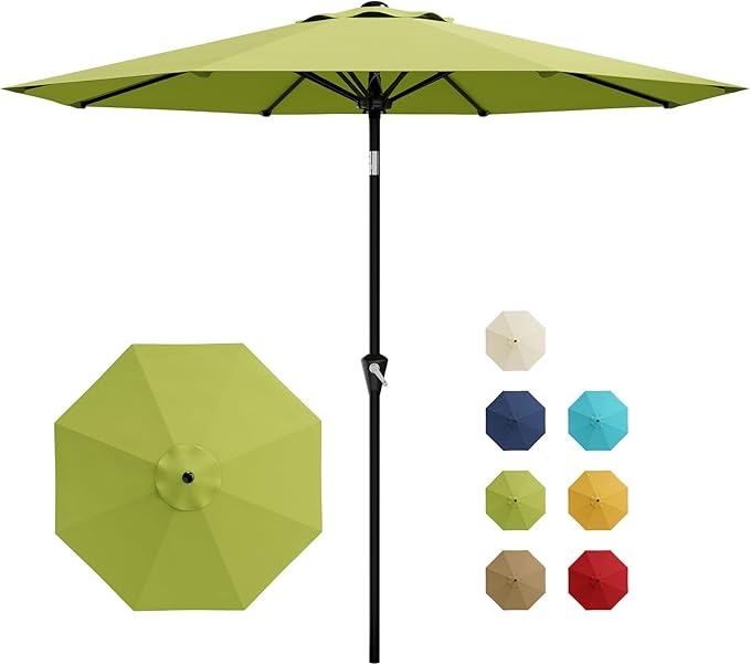 GarveeLife 9FT Umbrella Outdoor Patio, Table Umbrella with Push Button Tilt and Crank, 8 Sturdy Ribs Waterproof UV Protection for Garden, Pool, Deck, Backyard, Market (Fruit Green)