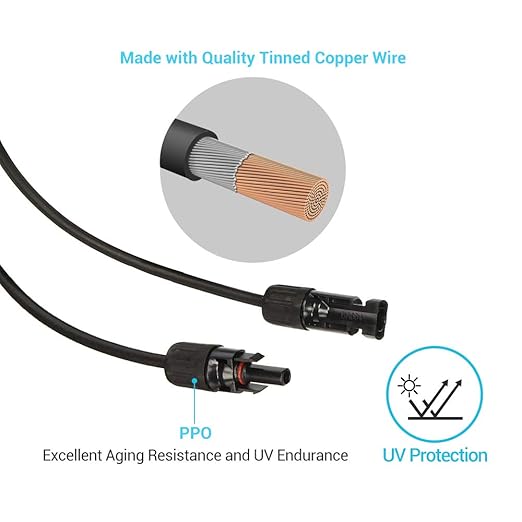 Renogy 15Ft 10AWG Solar Extension Cable with Female and Male connectors, 1 Piece, 15FT-10AWG, Black