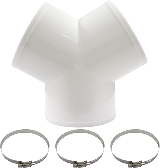 4 Inch 3Way Duct Splitter, 3-Way Duct Connector Exhaust Fan Hose Clamps with 3 Pcs Hose Clamps, Reliable Y Shape Connector for Dryer Vent/Household Users