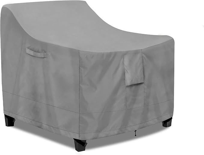 PureFit Outdoor Chair Covers Waterproof Patio Furniture Lawn Chair Covers for Outdoor Furniture with Air Vent and Padded Handles, Fits up to 28W x 30D x 31H Inches, Gray