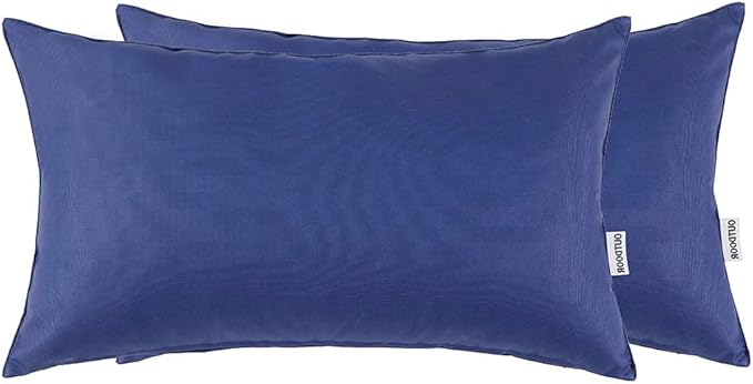MIULEE Pack of 2 Decorative Outdoor Waterproof Pillow Covers Rectangular Garden Cushion Sham Throw Pillowcase Summer Shell for Spring Patio Tent Couch 12x20 Inch Navy Blue