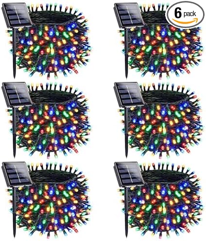 OZS 6 Pack 480LED Solar Christmas String Lights Outdoor, Waterproof 8 Modes Solar Tree Light, Green Wire Christmas Lights Outdoor for Garden, Party, Wedding, Christmas Decorations (Multicolor)
