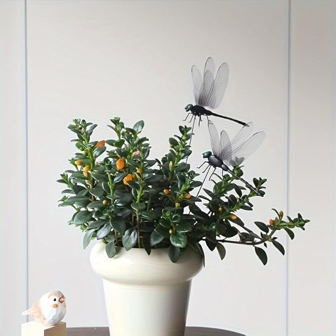 16Pcs Dragonfly Clip, Black DIY Dragon Fly Clips, Fake Dragonfly Garden Outdoor Decor, Plastic Dragon Fly Plant Pot Decorations with Pliers & Clips-Large