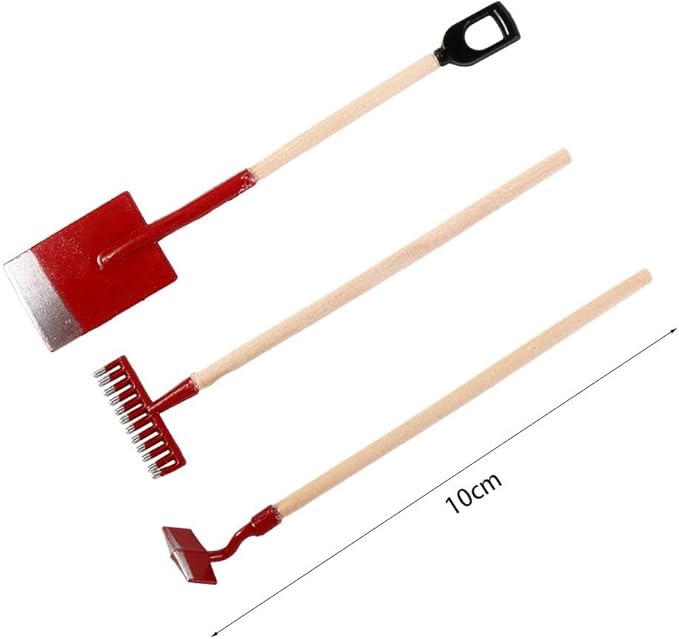 Miniature Dollhouse Garden Tools 3PCS Mini Doll House Working Accessories, 1:12 Scale Dollhouse Miniature Shovel Hoe and Pitchfork