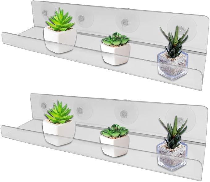 2 Pcs Suction Cup Shelf Ledge Acrylic 15 Inch Window Box Shelf for Plants Indoor Hold Window Planter Succulents