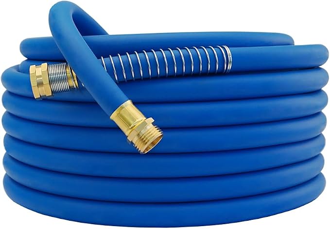 Guitrees 100FT 5/8 Heavy Duty Rubber Garden Hose - 200psi Working, 1000psi Burst - Hot/Cold Water - Five-Layered Braiding for Durability - Versatile for Gardening, Agriculture, Construction(Blue)