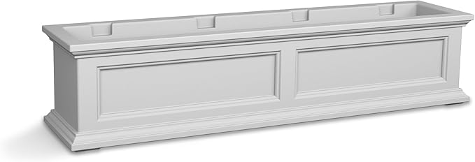Mayne Fairfield 4ft Window Box - White - Durable Self Watering Resin Planter with Wall Mount Brackets, Plastic (5823-W)